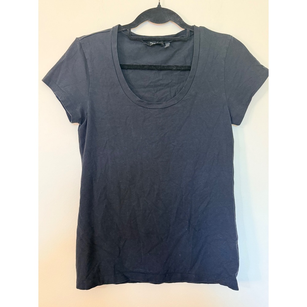 Theory Women Black Scoop Neck Short Sleeve Tee Shirt Juin 2 Compliment M